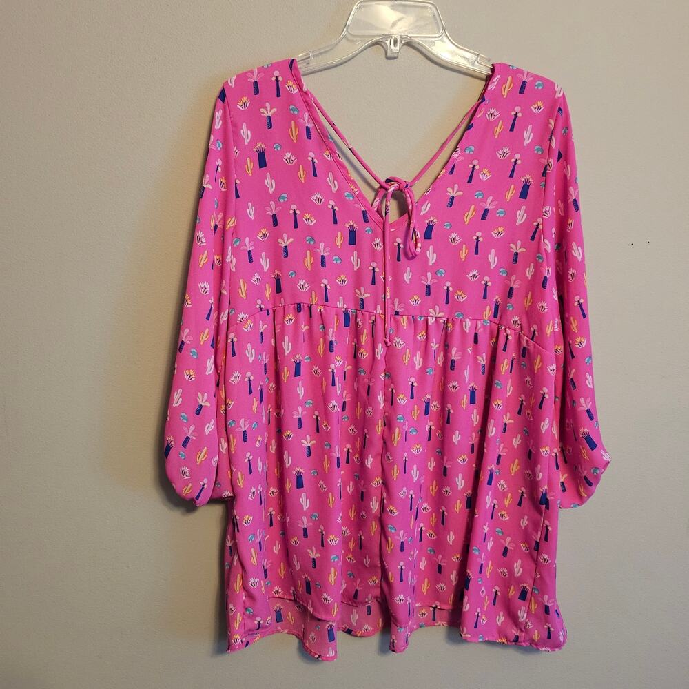 White Birch Medium Bright Pink Cactus Succulent Tunic Long Sleeve